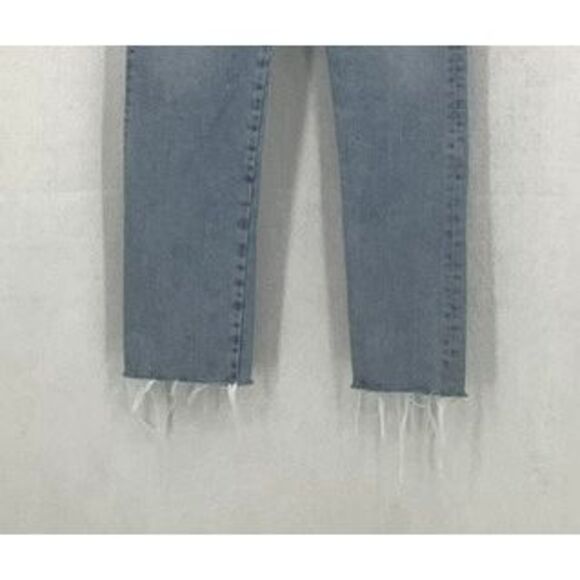 AGOLDE Blue Criss Cross Whiskering Fringe Raw Hem Cotton Straight Jeans Size 25 - Picture 6 of 8